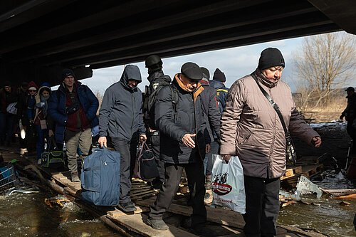 People fleeing Irpin People fleeing Irpin, Ukraine in March 2022
